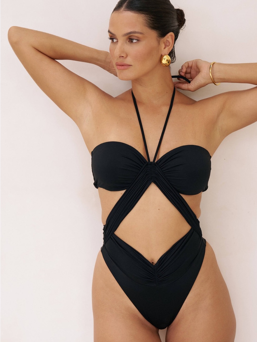 Riot Swim Black Cutout Ruched One-Piece